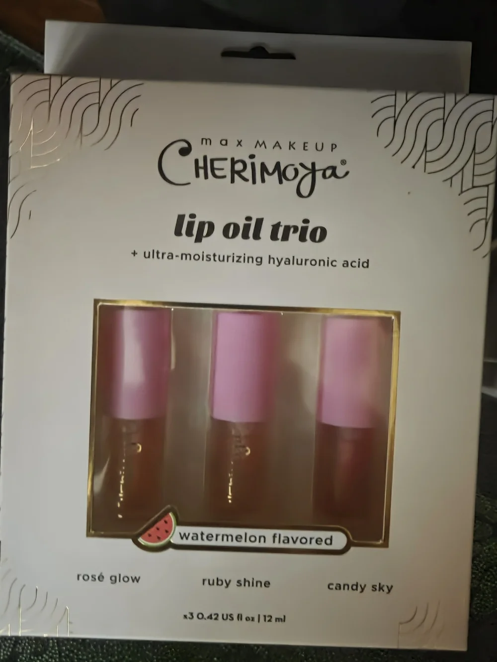 Max Makeup Lip Oil Trio - Watermelon Flavored (Rosé Glow, Ruby Shine, Candy Sky)
